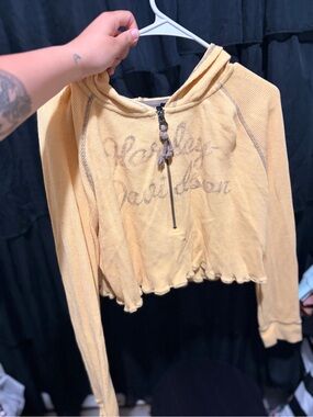 Harley-Davidson Soft Yellow Half-Zip Cropped Hoodie